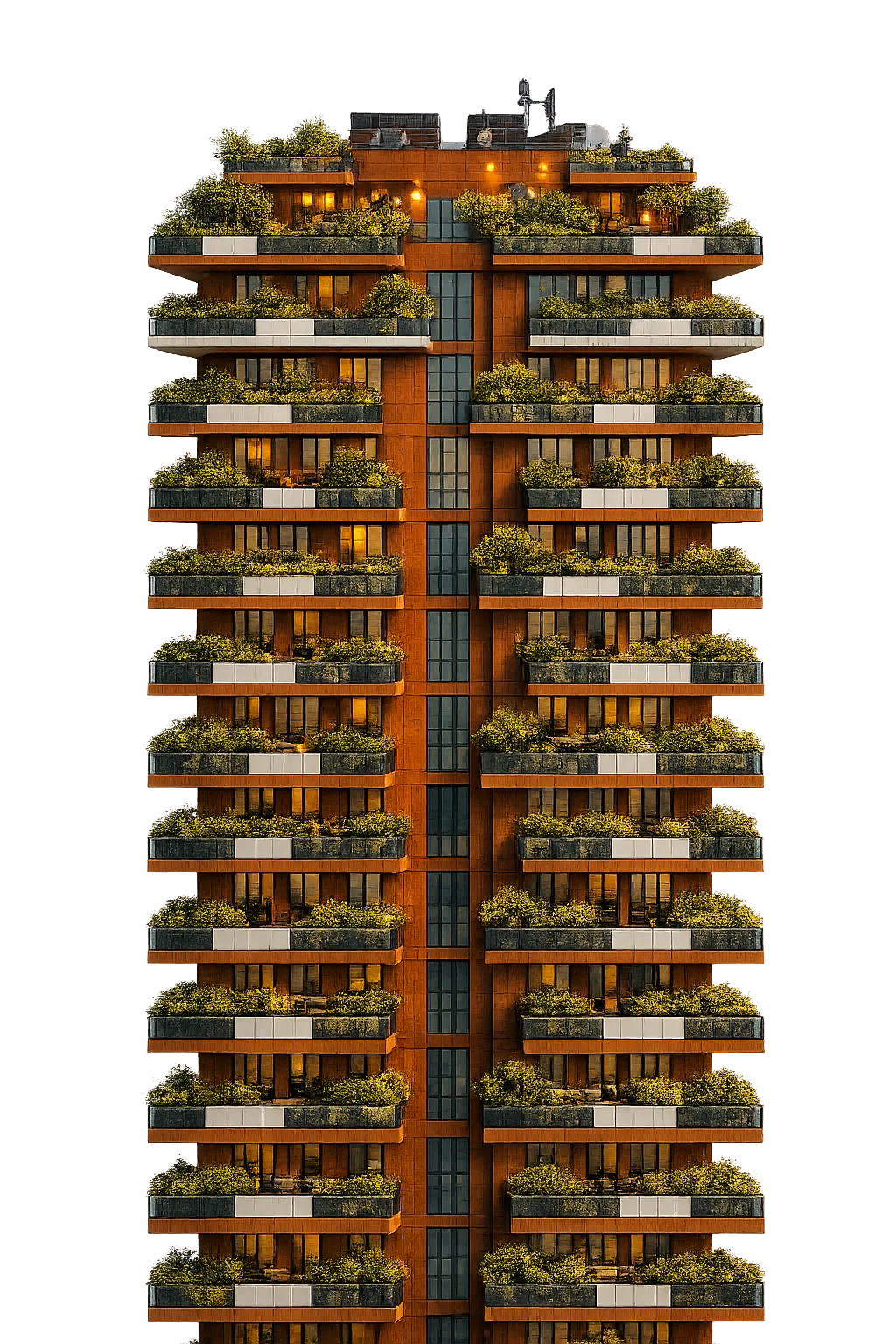 Edificio de alto estándar con terrazas verdes